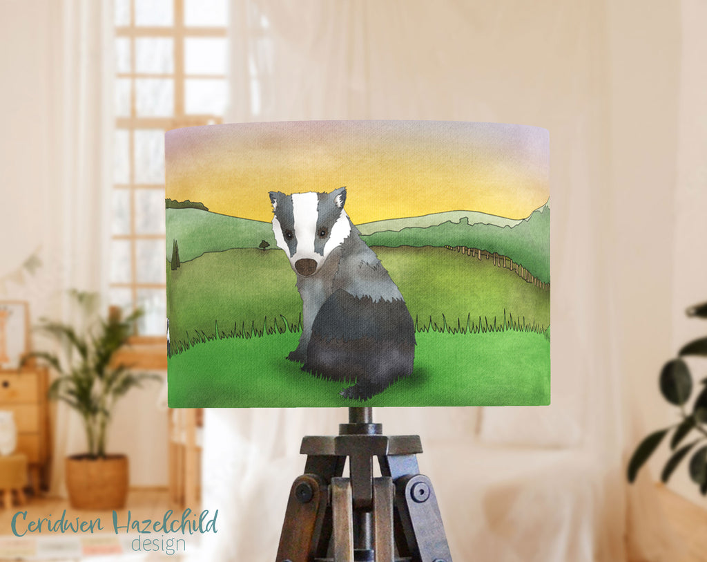 A badger lampshade in a child's nursery