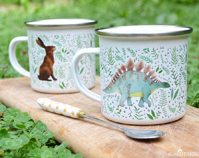 Enamel mugs by Ceridwen Hazelchild Design.