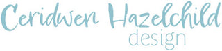 Ceridwen Hazelchild design logo in light blue on a white background
