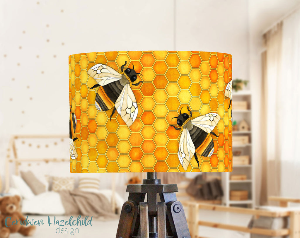 A bee Lampshade in a kid's playroom.