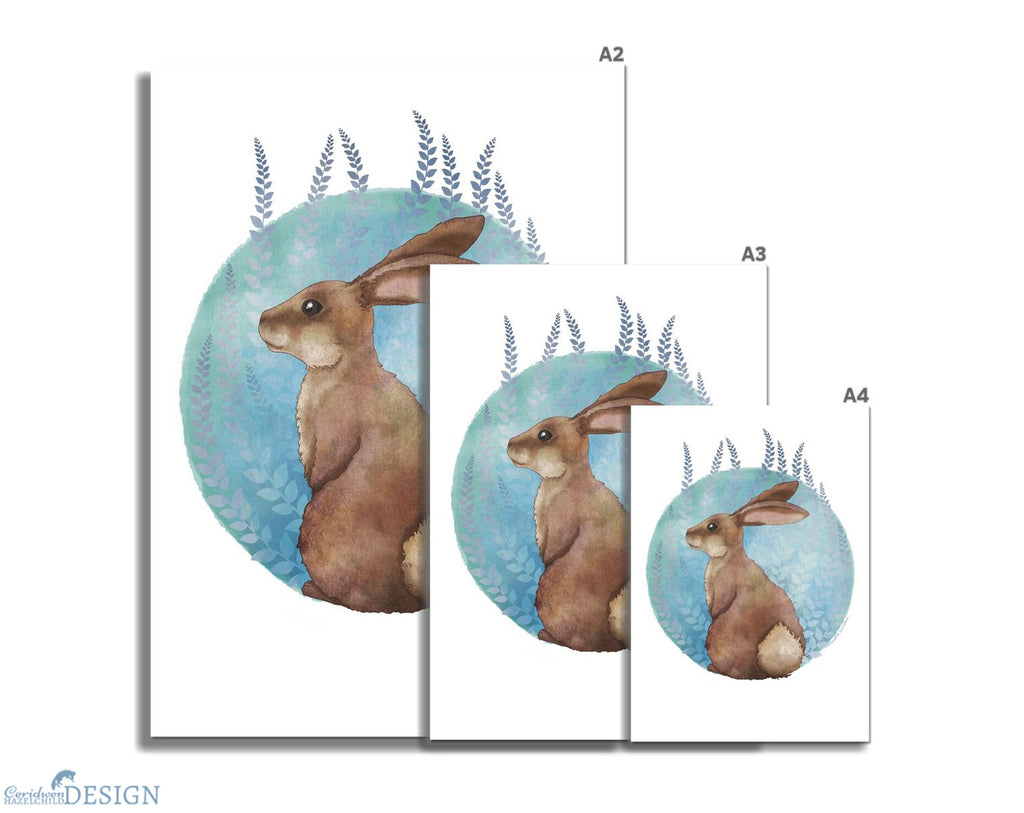Rabbit Giclee Art Print by Ceridwen Hazelchild in A4, A3, and A2 sizes.